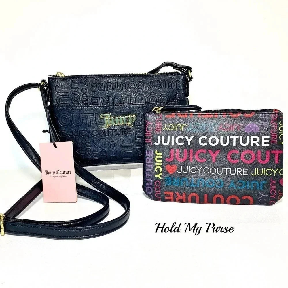 Juicy Couture Black Crossbody Bag & Pullout Pouch NWT - Picture 7 of 12